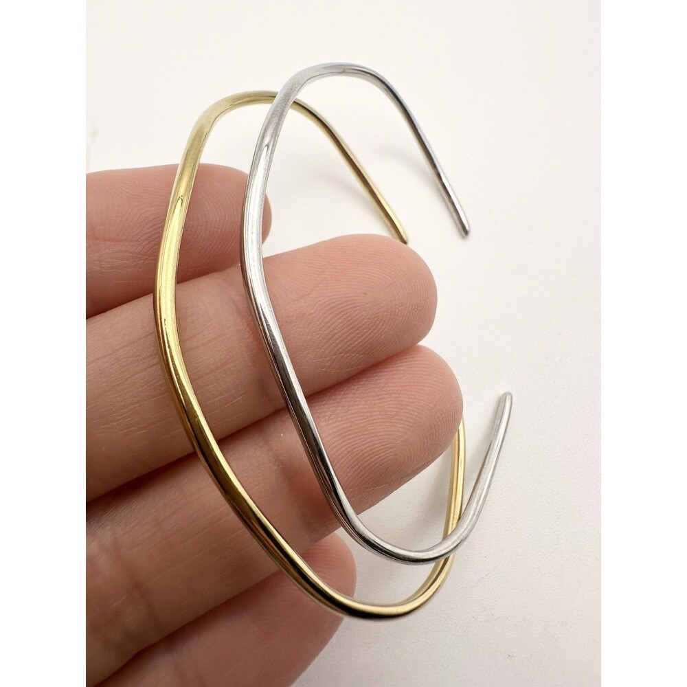 Modernist Wave Cuff Bracelet Set Gold Silver Tone 6.5”
